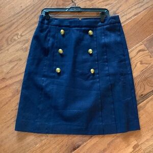 J. Crew Navy A-Line Skirt with Gold Buttons